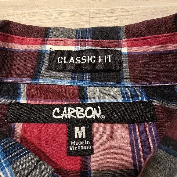 Carbon Western Red Blue Plaid Long Sleeve Button Down Shirt Men's Size M Medium - Picture 7 of 11